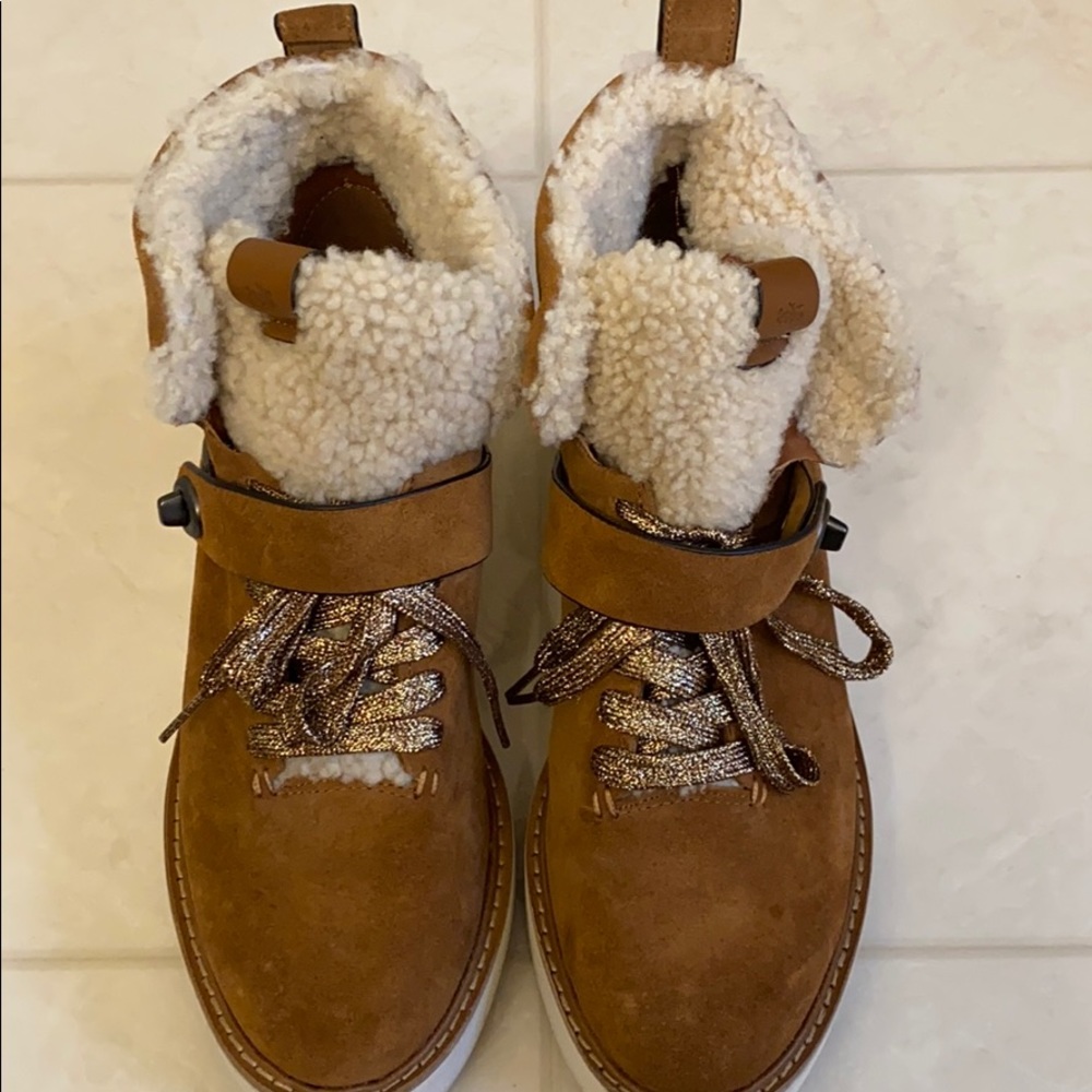 UGG Brown Winter Boots with Sturdy Sole and Lace-Up Design